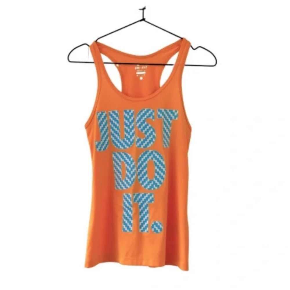 Nike Women’s XS Just Do it Logo Racerback Tank Orange Dri-Fit Loose Fit